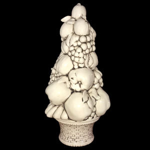 VINTAGE 1976 SIGNED CERAMIC GLAZE FRUIT ITALIAN TOPIARY TREE CENTERPIECE